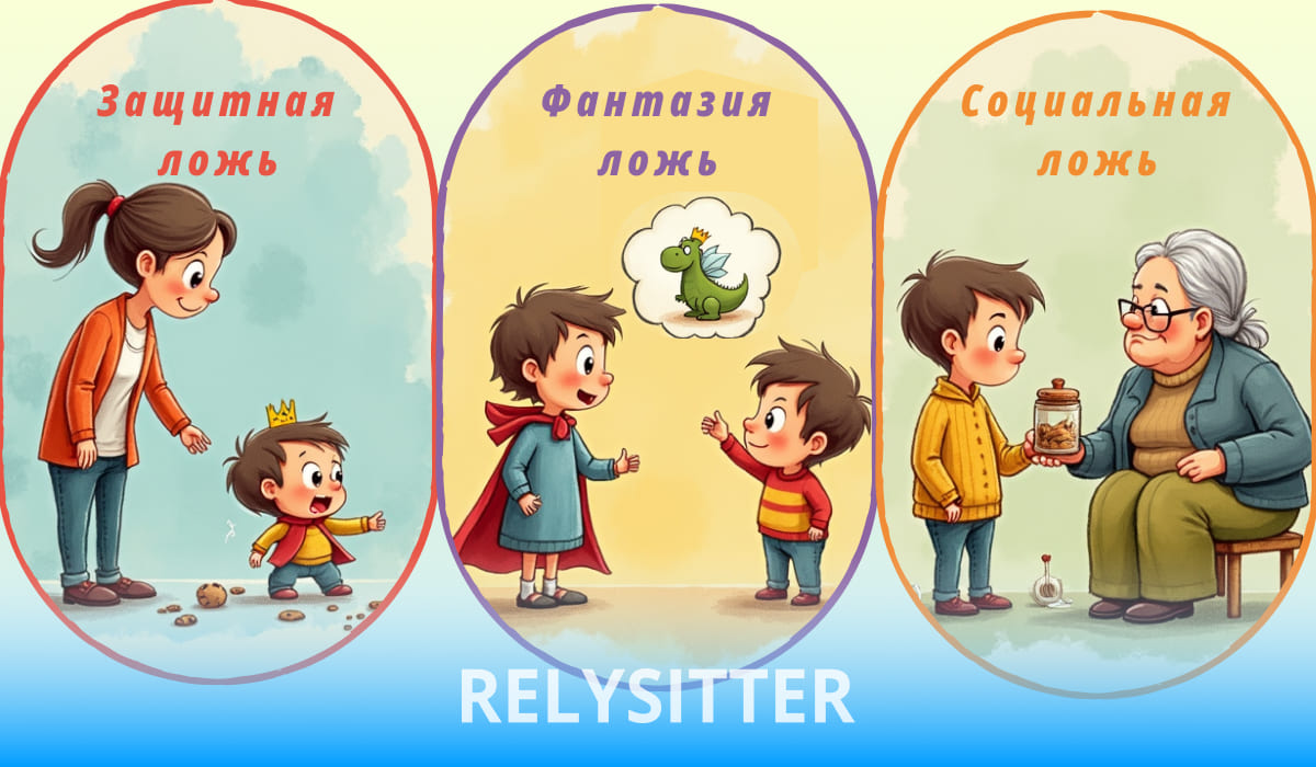 Примеры детской лжи: защитная ложь малышей, фантазийная ложь с вымышленным драконом и социальная ложь вежливости по отношению к бабушке