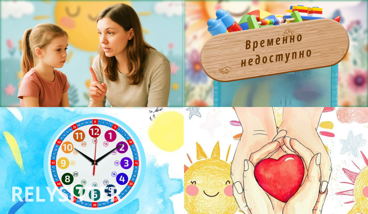 Коллаж, включающий разговаривающих женщину и девочку и абстрактные виды наказания детей.