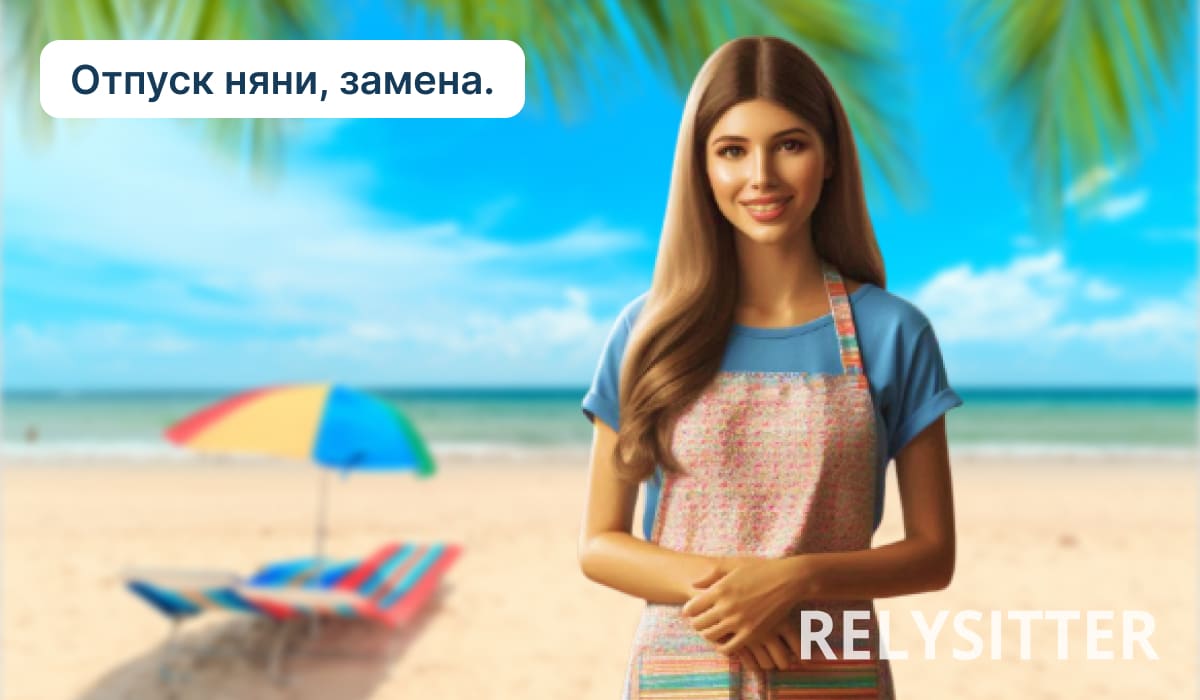 На снимке изображена няня в ярко освещенной комнате перед полкой, заставленной разноцветными мягкими игрушками, предлагая обсудить свой отпуск.