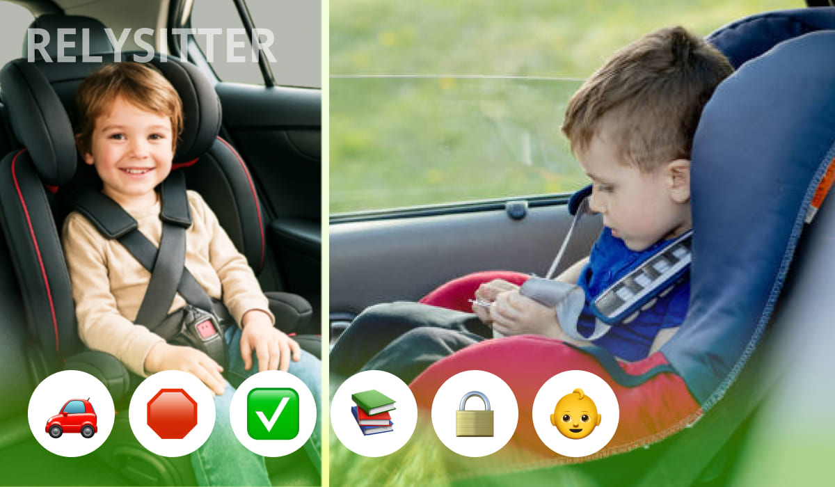 Ребёнок в автокресле пристёгнут ремнём безопасности в машине, правильная и безопасная перевозка детей в автомобиле.