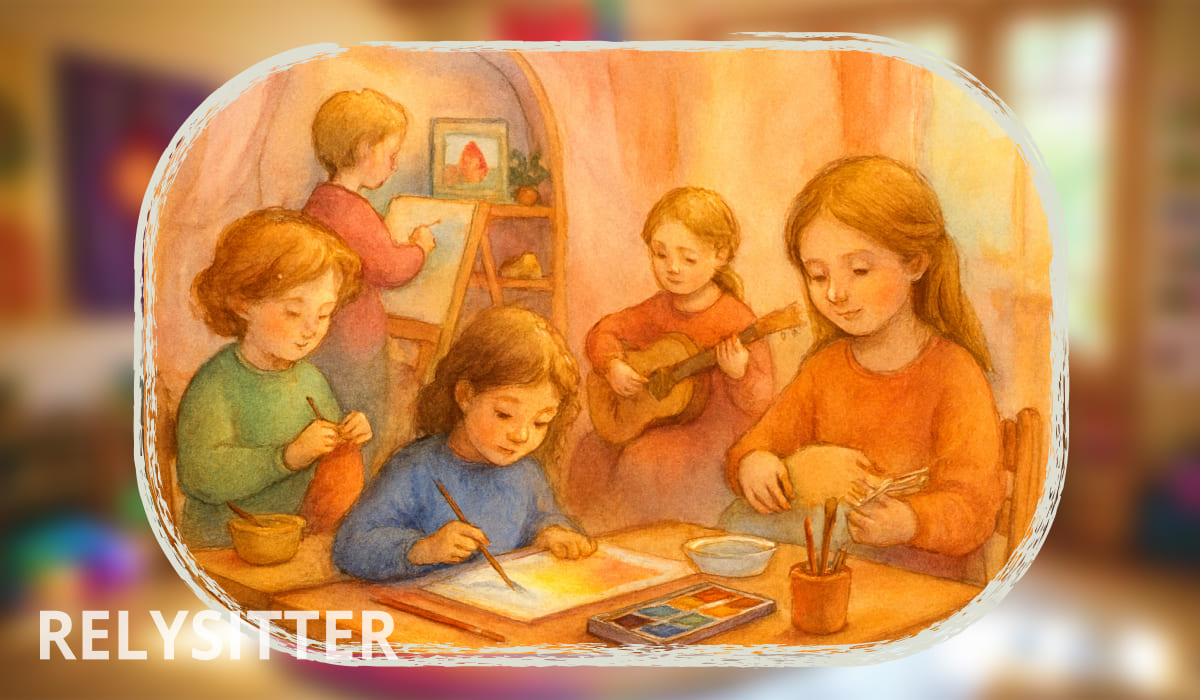 Вальдорфская педагогика: дети в тёплой комнате рисуют, играют на музыкальных инструментах и лепят вместе с взрослым.